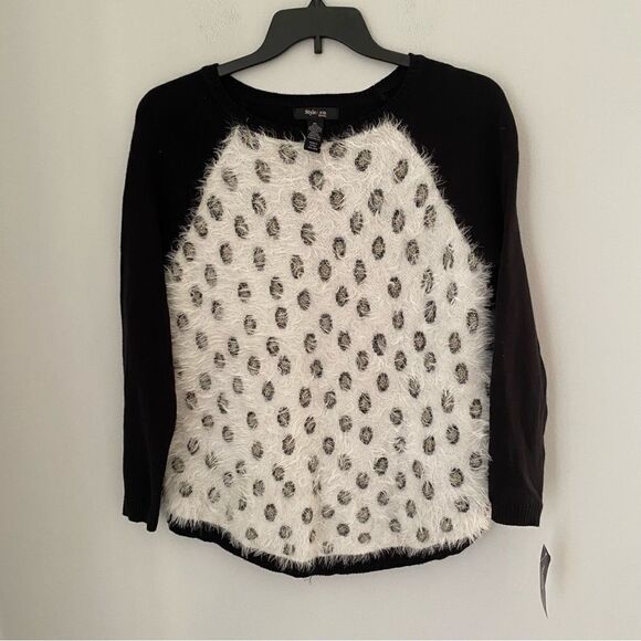 Style&Co. Petite Animal Print Color block Eyelash Knit Sweater size PL - Picture 1 of 3